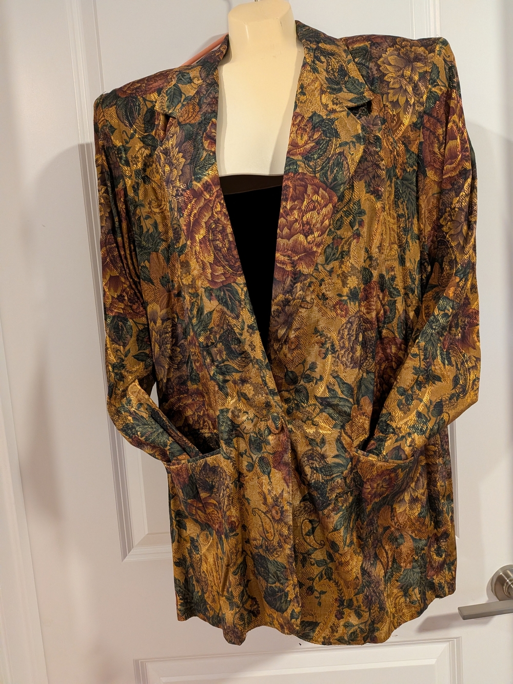 Womens Floral Pattern Gold Blazer Jacket